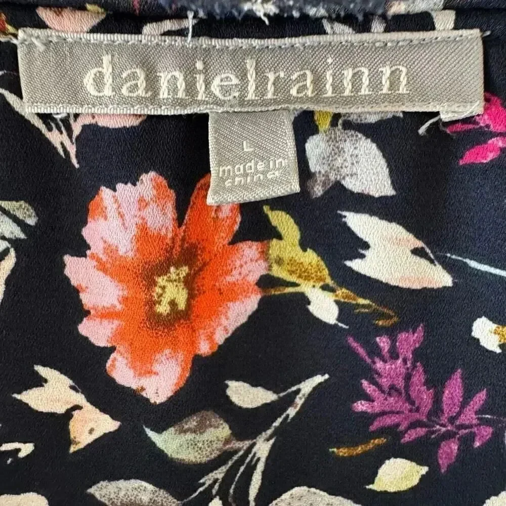 Anthropologie Danielrainn Floral Print Blouse Top Short Sleeve Chiffon L #2205